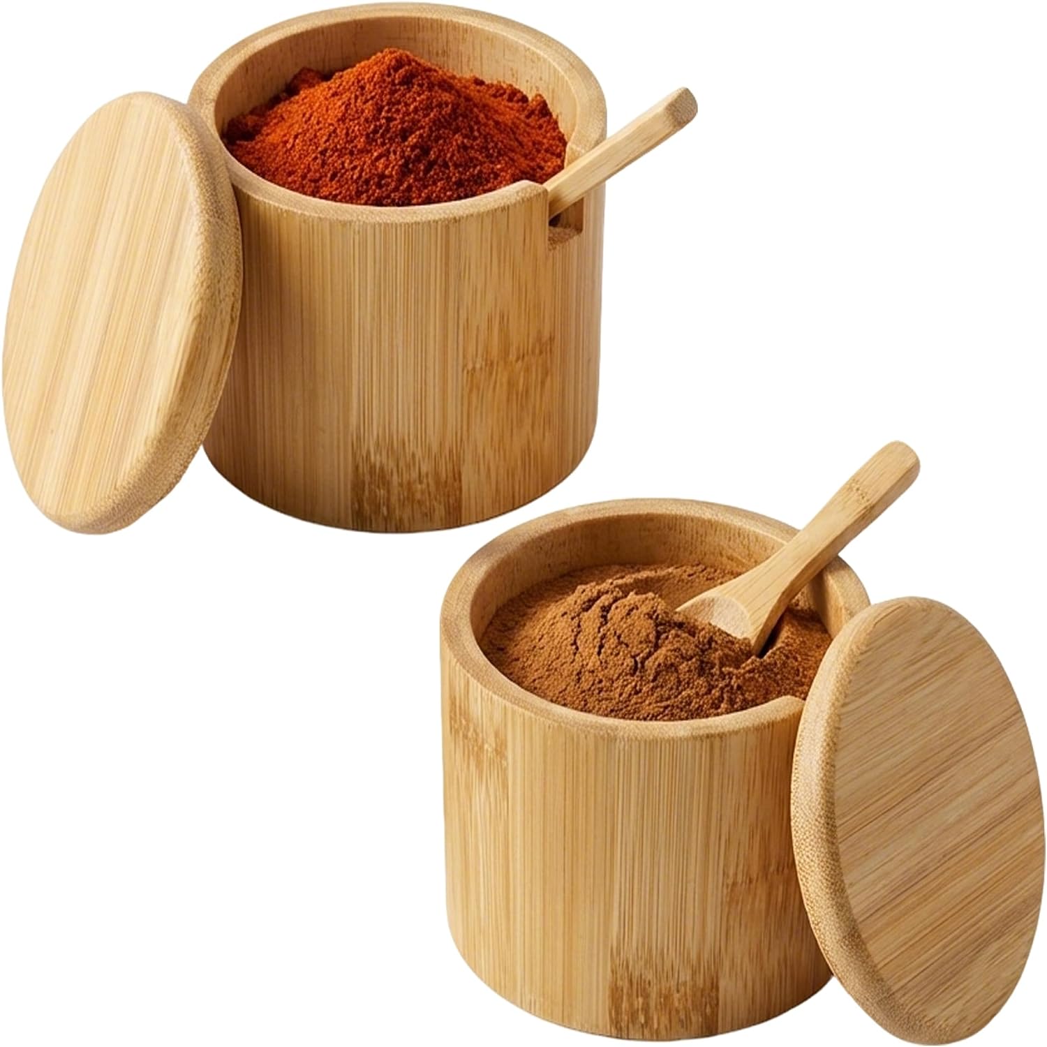 2Pcs Wood Spices Storage Cellar With Magnetic Swivel Lid Side Groove Design Salt Spice Box Multipurpose Easy Access Salt Container Holder for All Kinds of Spices