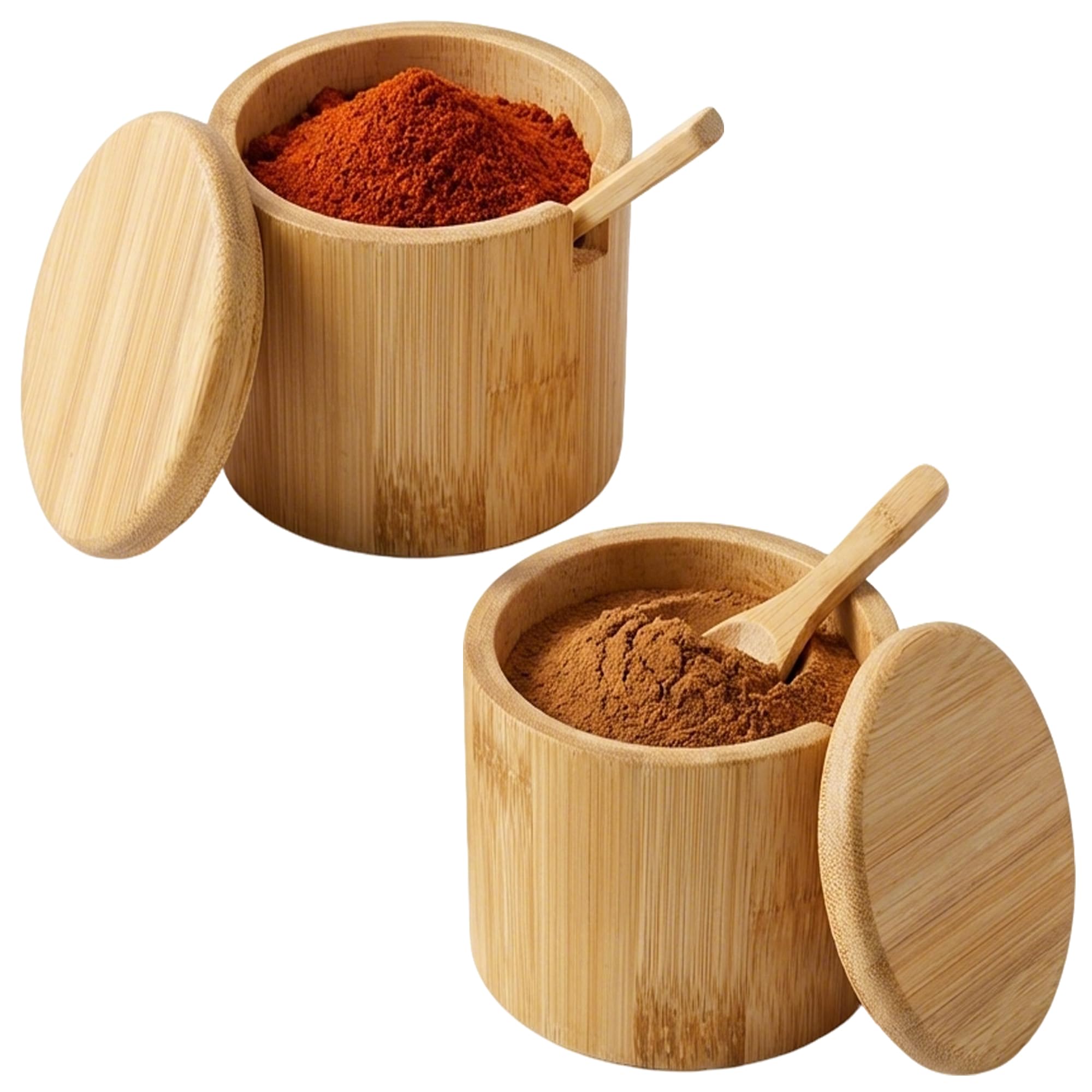 LSCSJUNS 2Pcs Wood Spices Storage Cellar With Magnetic Swivel Lid Side Groove Design Salt Spice Box Multipurpose Easy Access Salt Container Holder for