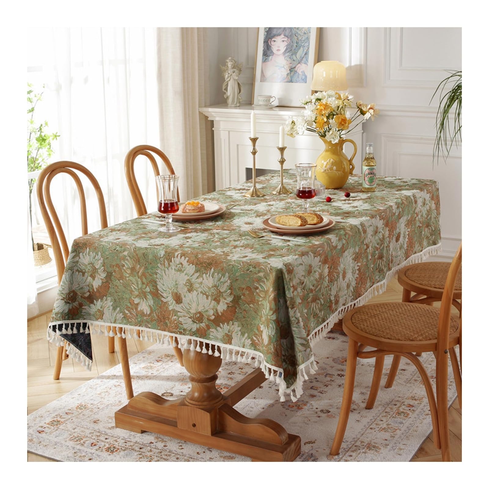 Nappe de table anti tache verte 140x140 lavable pour salle à manger