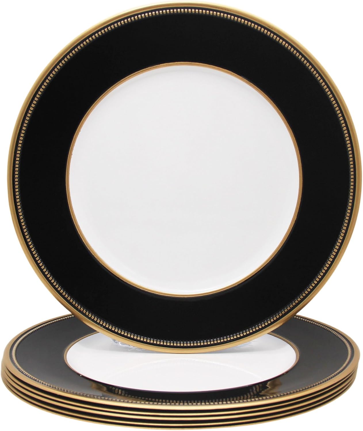 13" Black Beaded Charger Plates with Gold Rim,Set of 6