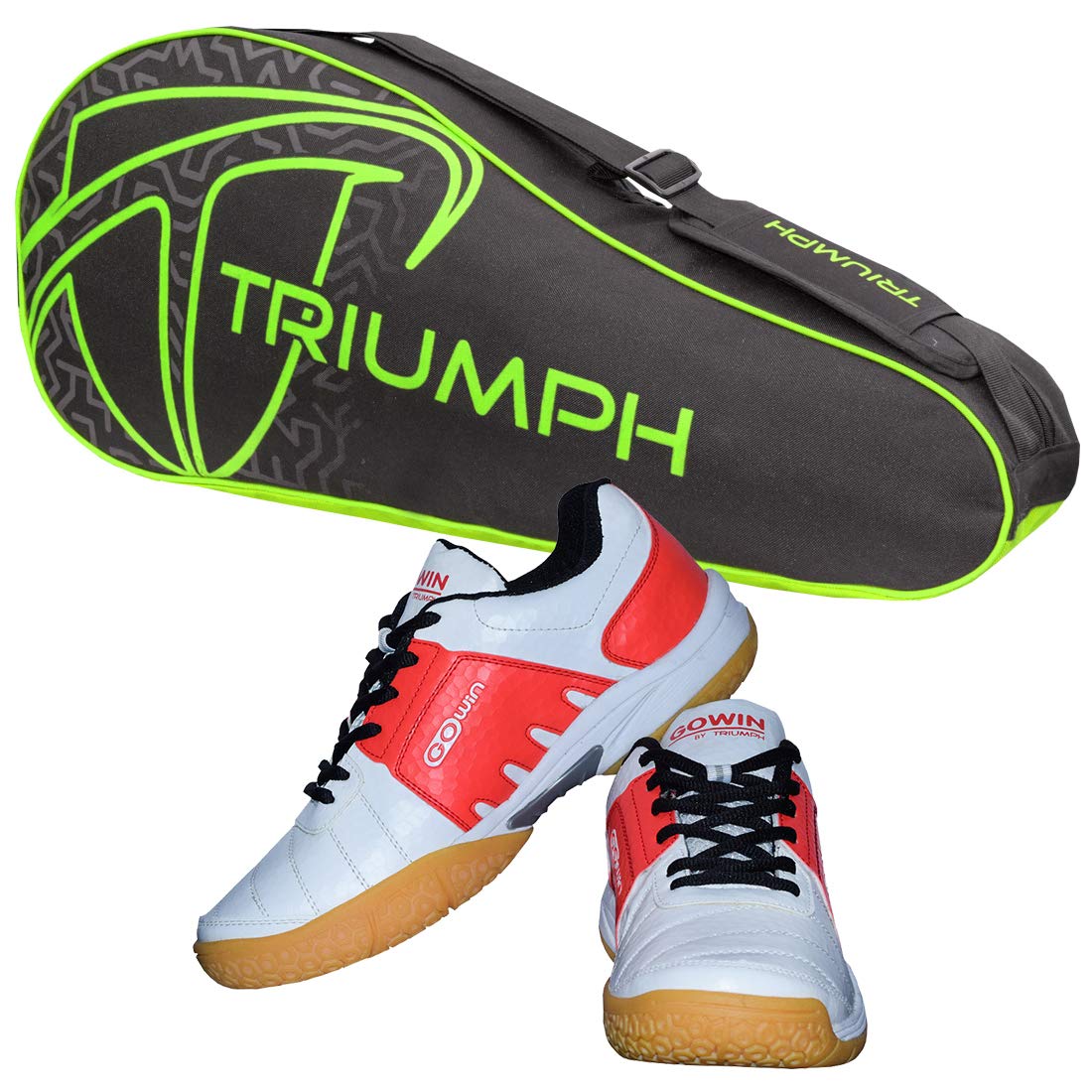 GOWIN Badminton Shoe Power White/Red Size-4 with Triumph Badminton Bag 302 Black/Lime, Multicolor-image-36