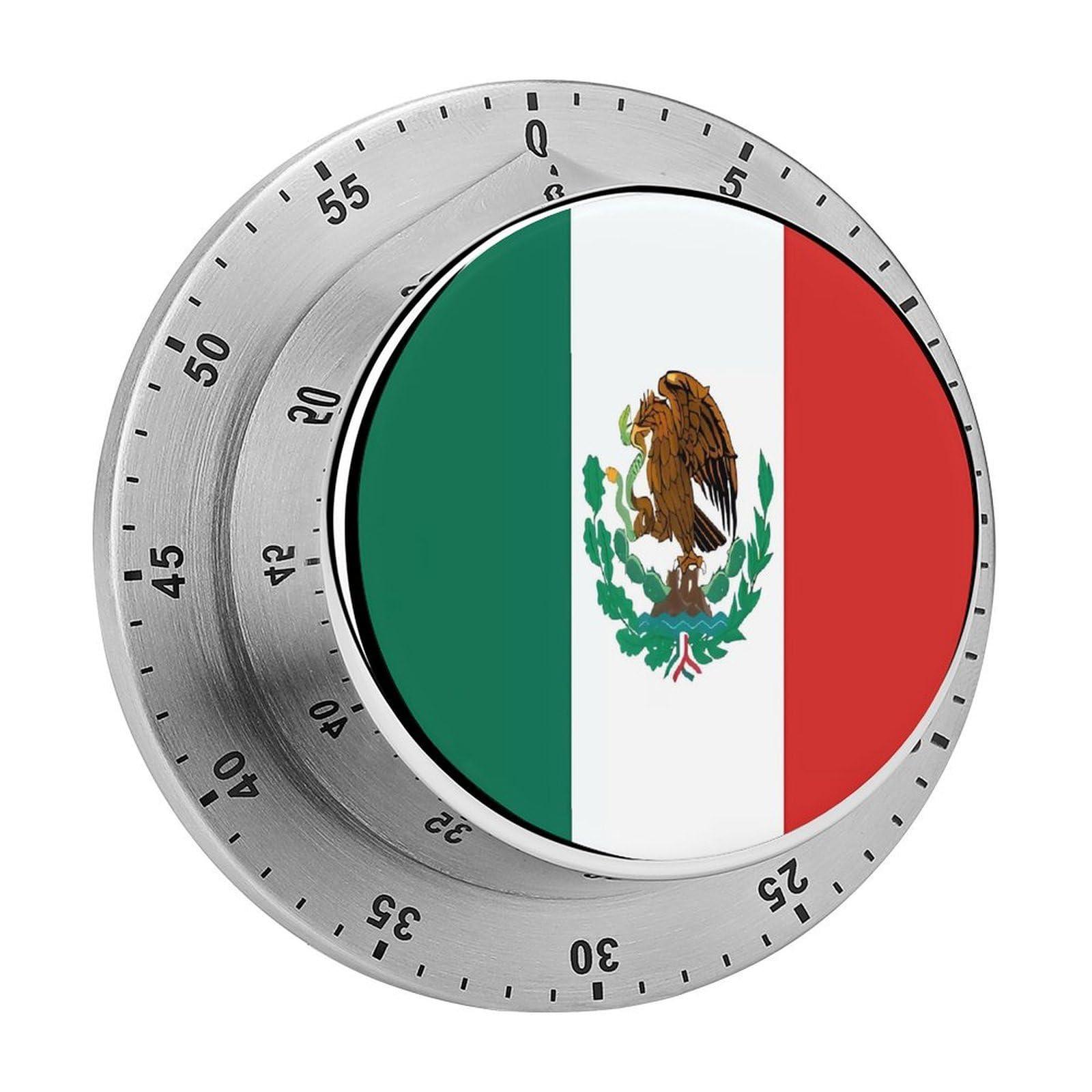 Flag of Mexico Timers Adsorbable Stainless Steel Kitchen Timer Loud 60 Minute Visual Timer Portable Manual Countdown Timers Alarm Clock Time Management Tool for Home Work