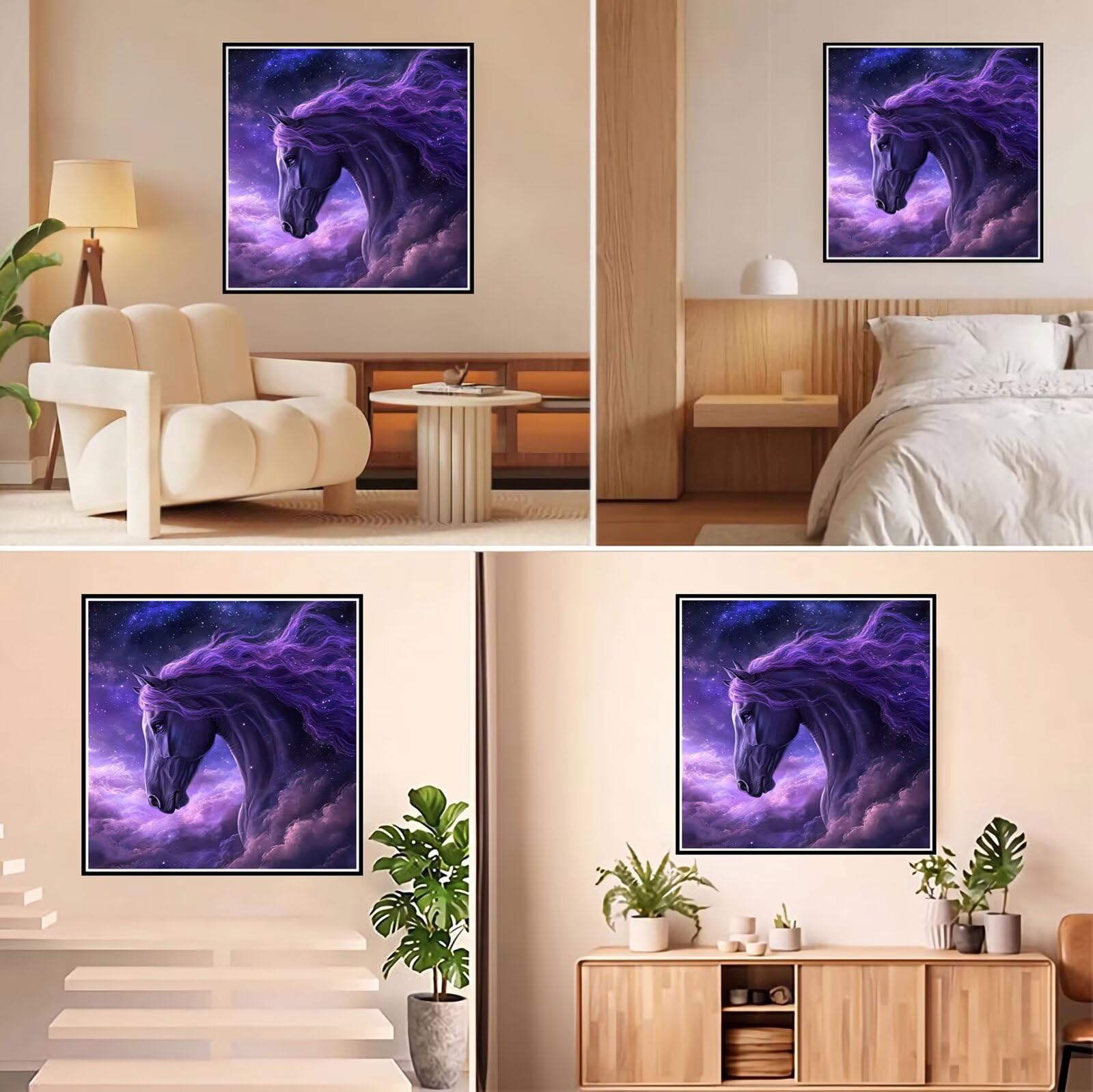 5D Diamond Painting Kit Complet, Diamond Painting Enfant Cheval Plein Foret Peinture Diamant Ciel étoilé pour Adulte Débutant, Activité Manuelle Cristal Art Kit pour Décoration Murale 80x80cm FX#847