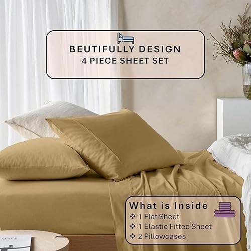 Vista 31 de Juego de sábanas egipcias de 800 hilos, 100% sábanas egipcias, tejido de satén suave y sedoso, juego de 4 piezas, 100% algodón egipcio, caída