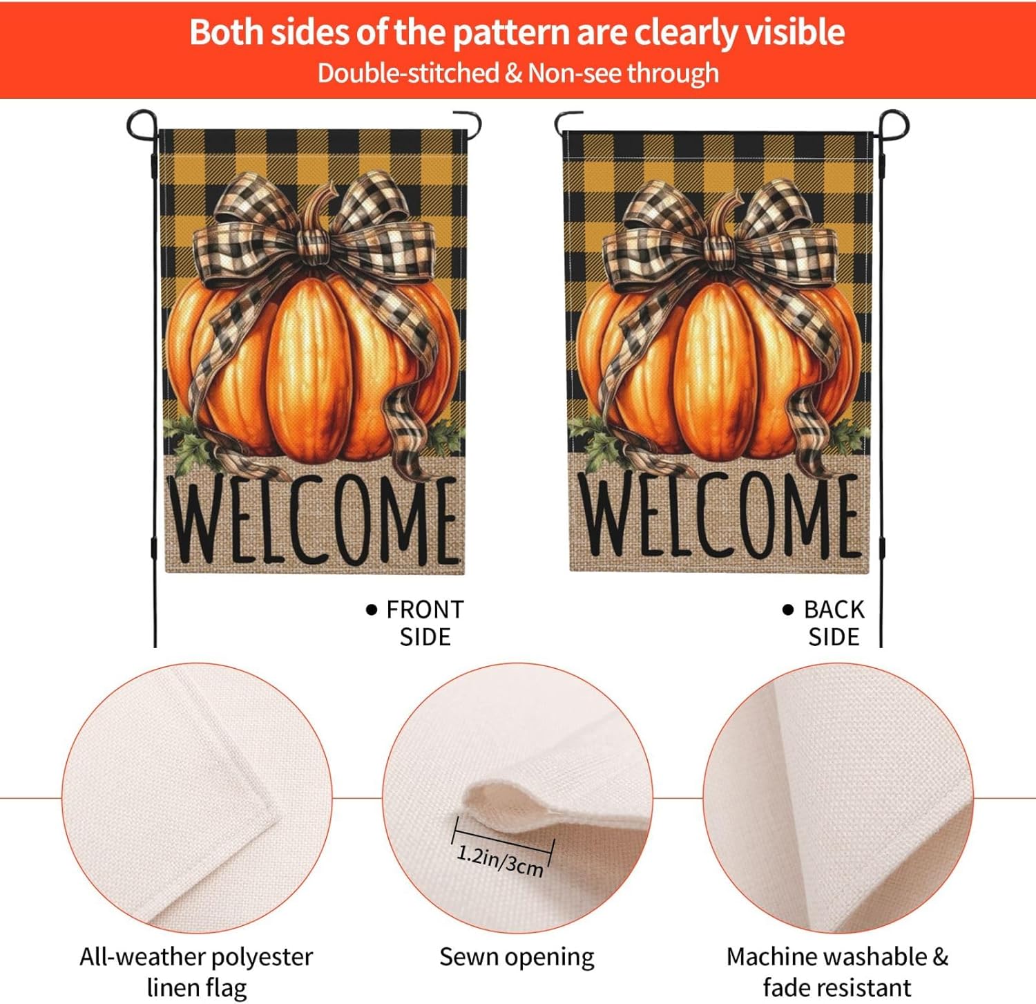 Pumpkin Fall Garden Flag 12x18 Inch Double Sided Outside, Welcome Autumn Yard Outdoor Decoration Flag - Image 4