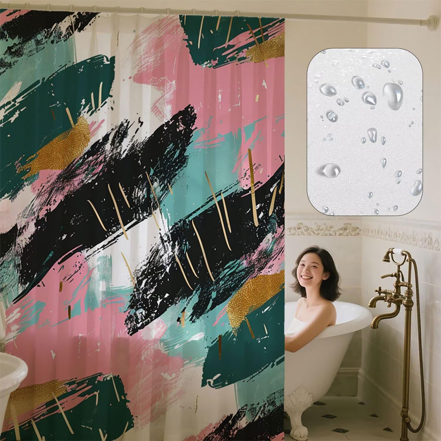 Abstrakt Duschvorhang 160 x 200 cm, Duschvorhang Element Muster mit 12 Duschvorhangringe, Waschbar Polyester Stoff Wasserdicht und Trocknet Schnell Badevorhang Badewanne, Geschenke für Frauen G-211