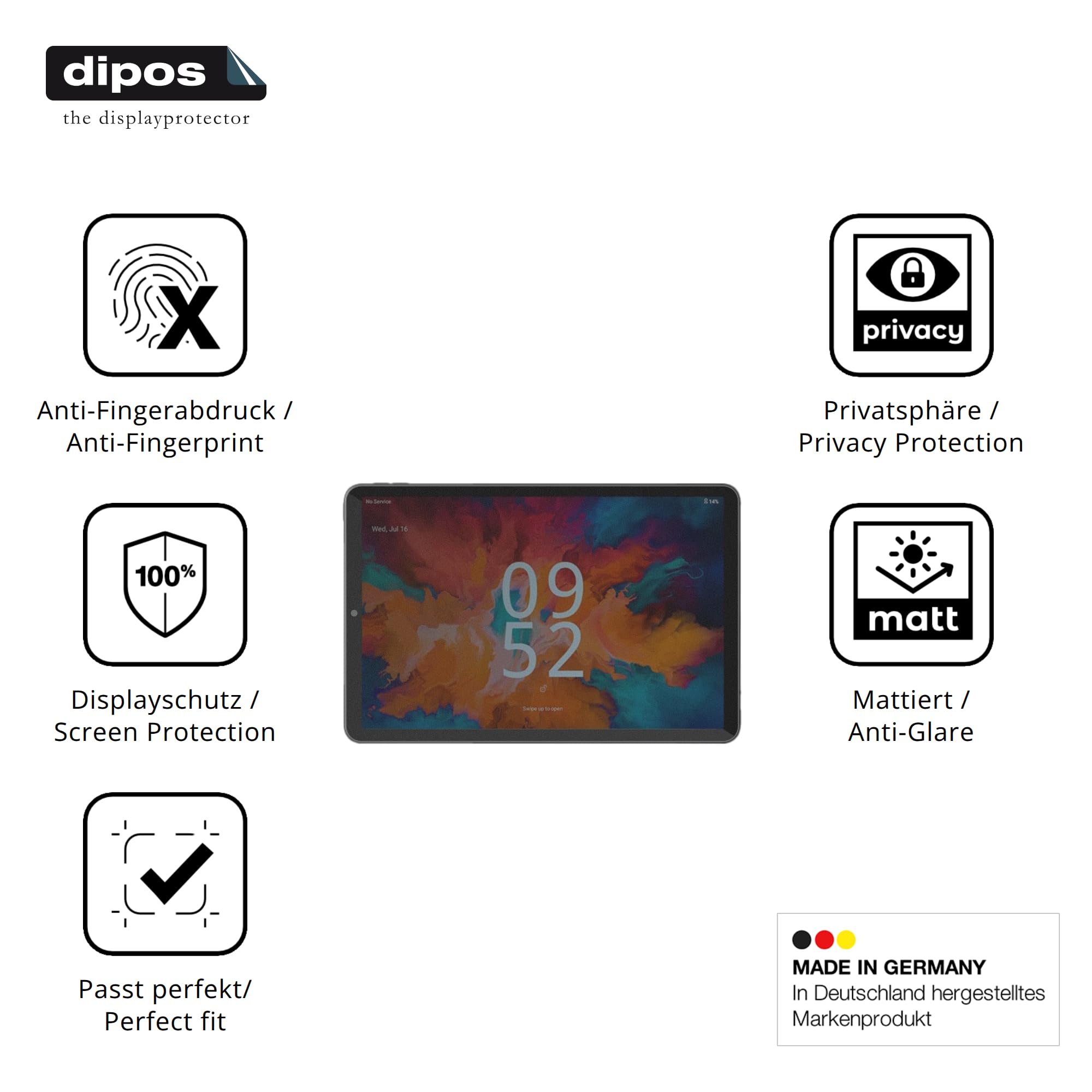 dipos Protector de Pantalla Antiespía para Crelander T60 Pro | Película protectora mate, filtro de privacidad 4 vías, ajuste perfecto, antiarañazos, sin burbujas, autoadhesivo