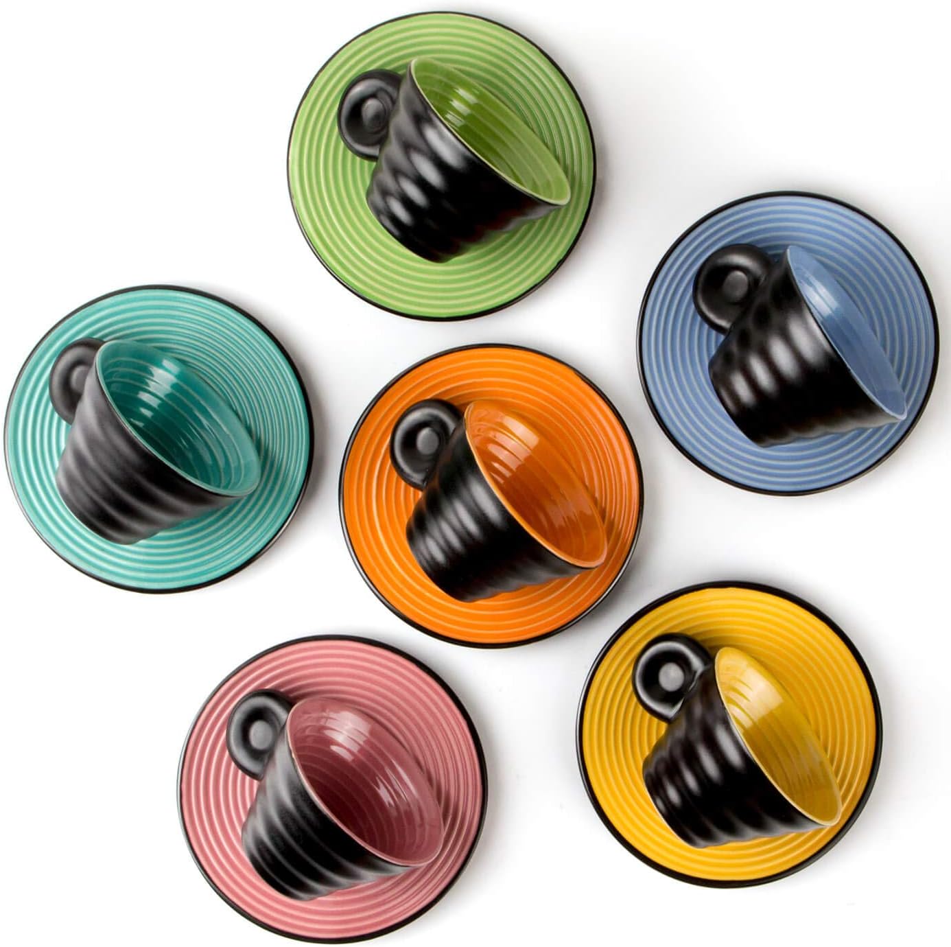 Espresso Cups Italian Coffee Mugs 6-Cup w/Saucers, 2.5 Ounces Café Gift Set