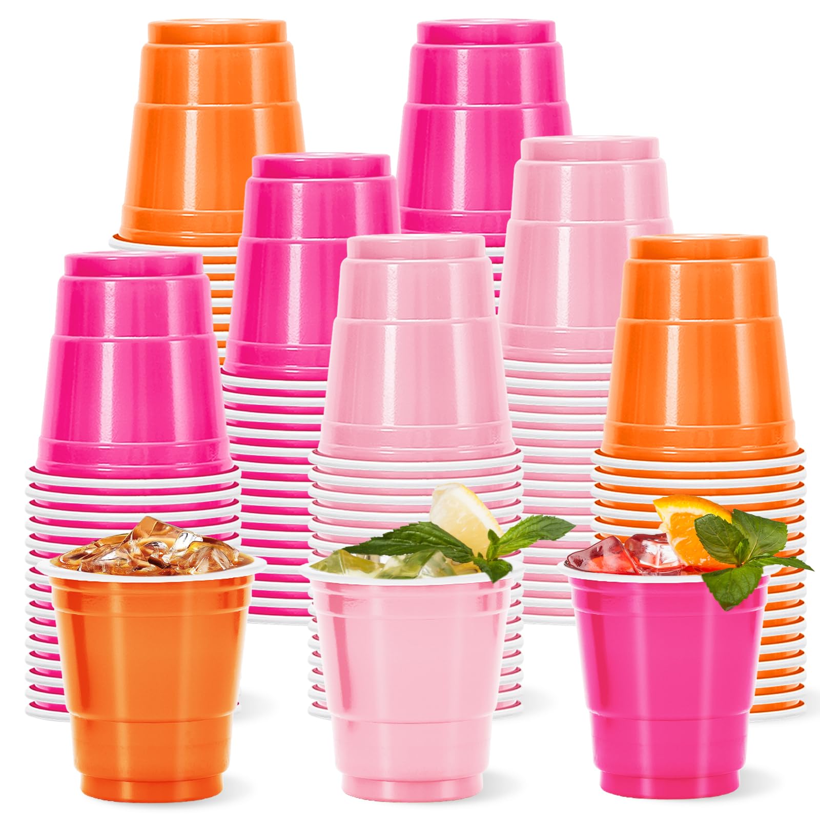 Whaline 60Pcs Colored Plastic Cups 2oz Light Pink Hot Pink Orange Plastic Cups Small Disposable Cup for Wedding Birthday Party Supplies