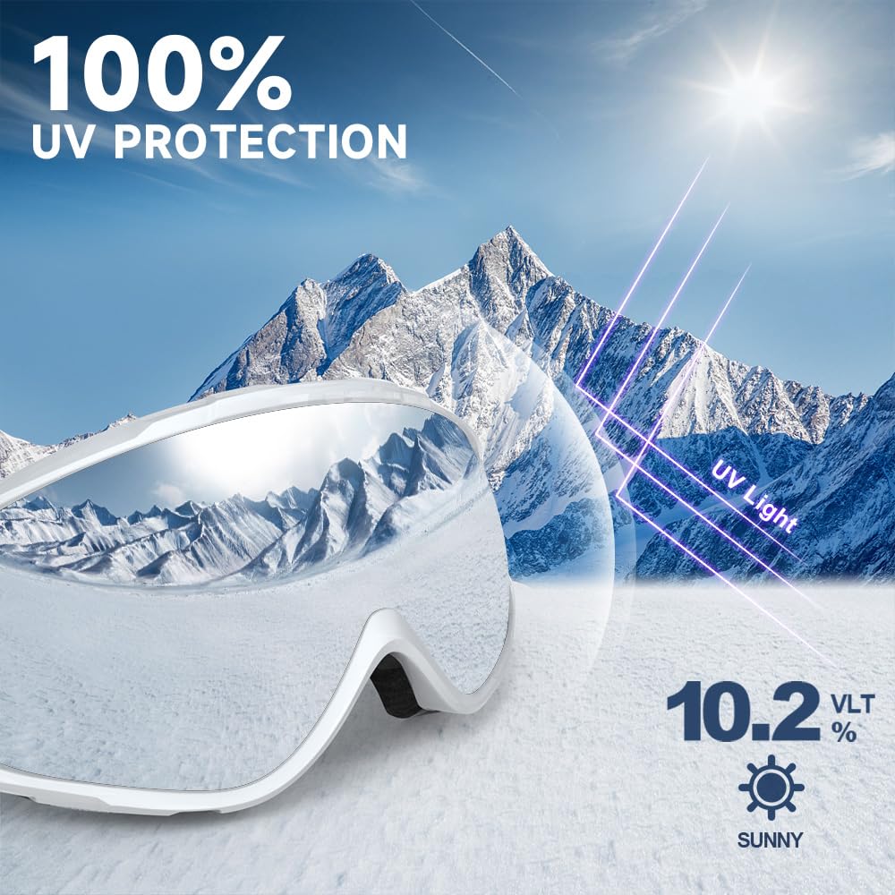 Findway Maschera da Sci, Occhiali da Sci per Uomo Donna Teenager OTG Maschere Sci,Anti Nebbia 100% Anti-UV Maschera Sci,Adatto a Snowboard,Motocross e Altri Sport Invernali