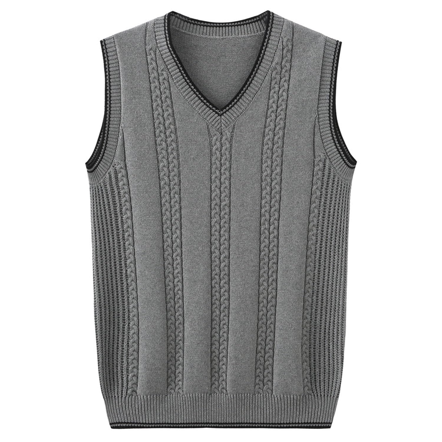 Pull sans Manches pour Homme Gilet Tricoté à col en V Coton