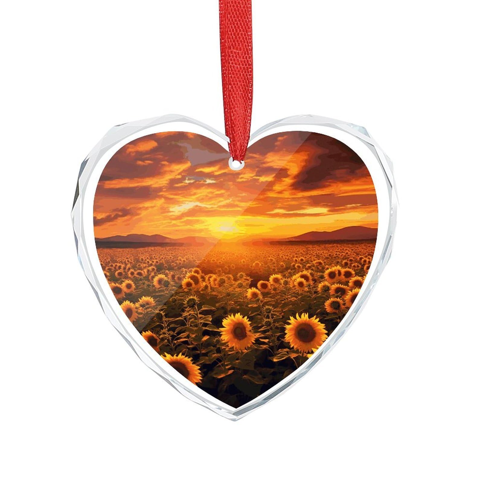 Wsoihfec Style Sunflower Field Sunset Sea Of Flowers Engagement Gifts For Couples, Glass Ornaments Just Married Bridal Shower Decor, Heart Keepsake Decor For Bride & Groom