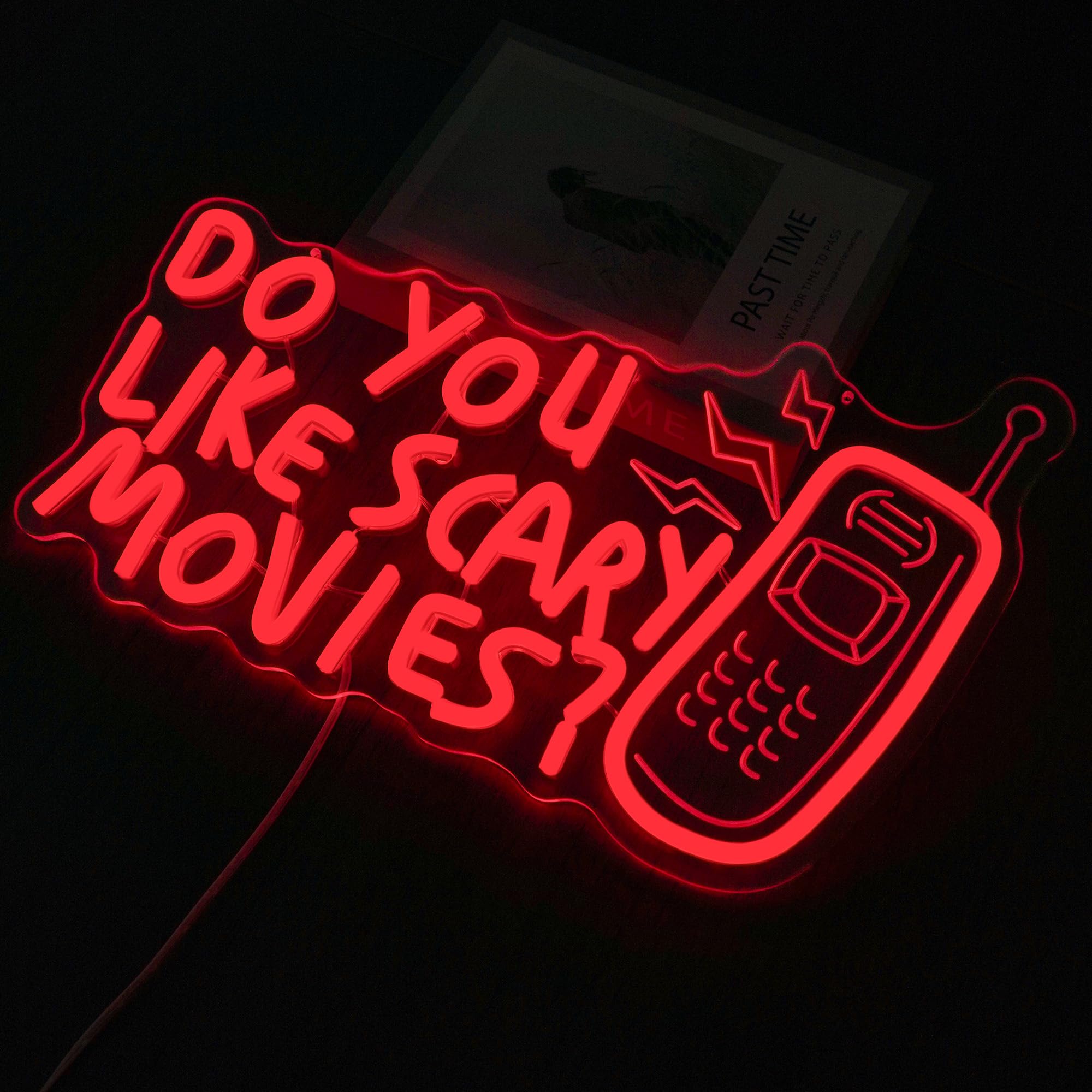 Décoration de film d'horreur néon à DEL avec inscription « Do You Like Scary Movies » à intensité variable pour salle de cinéma, Halloween, fêtes sur le thème gothique, cadeaux de décoration (38,1 x