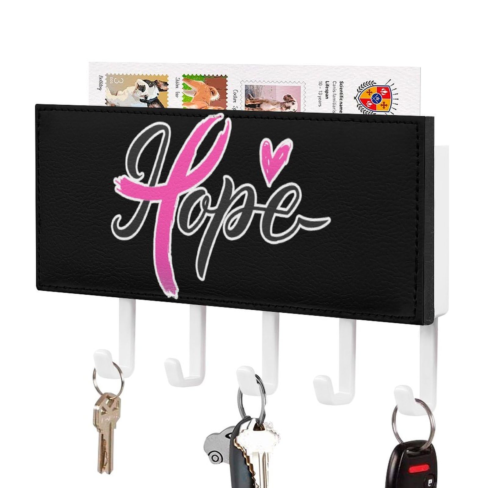 NCLQVJXZKHW Hope Breast Cancer Awareness Key Holder with 5 Hooks Key Hooks Wall Mounted Key Racks Key Hanger Organiser Shelf