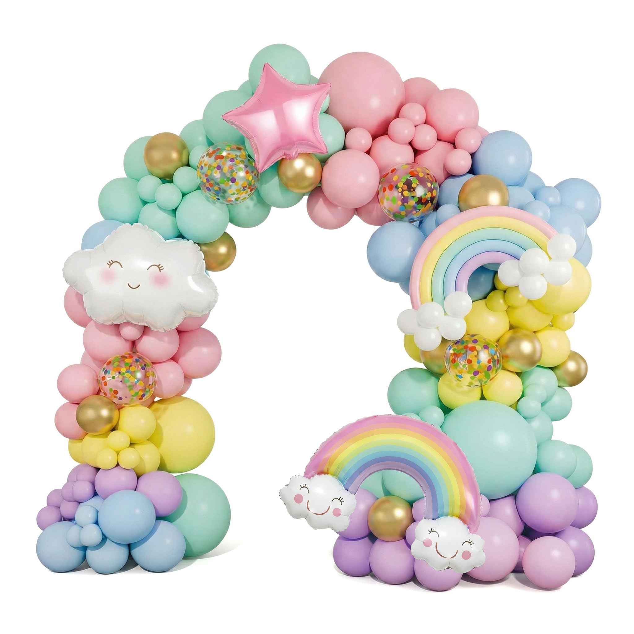 100 Piece Rainbow Balloon Pink Gold Balloon with Star, Cloud Rainbow & Large 16-Inch Happy Birthday Foil Letter Balloons for Birthday Party Decorations (Colorful Red Theme Balloons Arch)