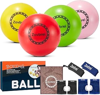 Juego de entrenamiento de pelota de boxeo Reflex – Incluye 4 pelotas de boxeo, 2 envolturas de mano y 2 bandas para el sudor – Entrenador de velocidad y reacción para adultos y niños, ideal