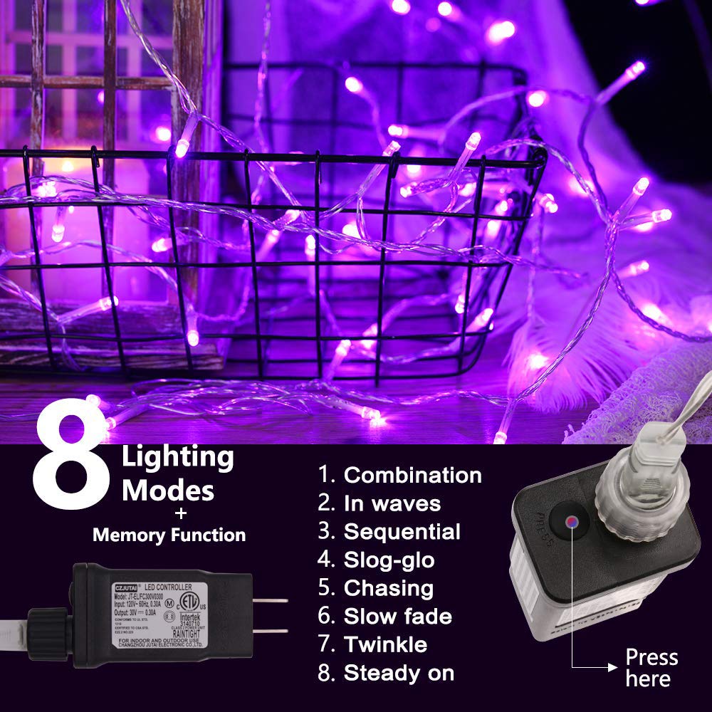 Purple String Lights Halloween - 320 LED 35m/115ft 8 Modes End-to-End Plug in Indoor/Outdoor Waterproof Decorative Inside/Outside Fairy Twinkle Xmas Tree Lights for Christmas/Wedding/Patio/Room/Home