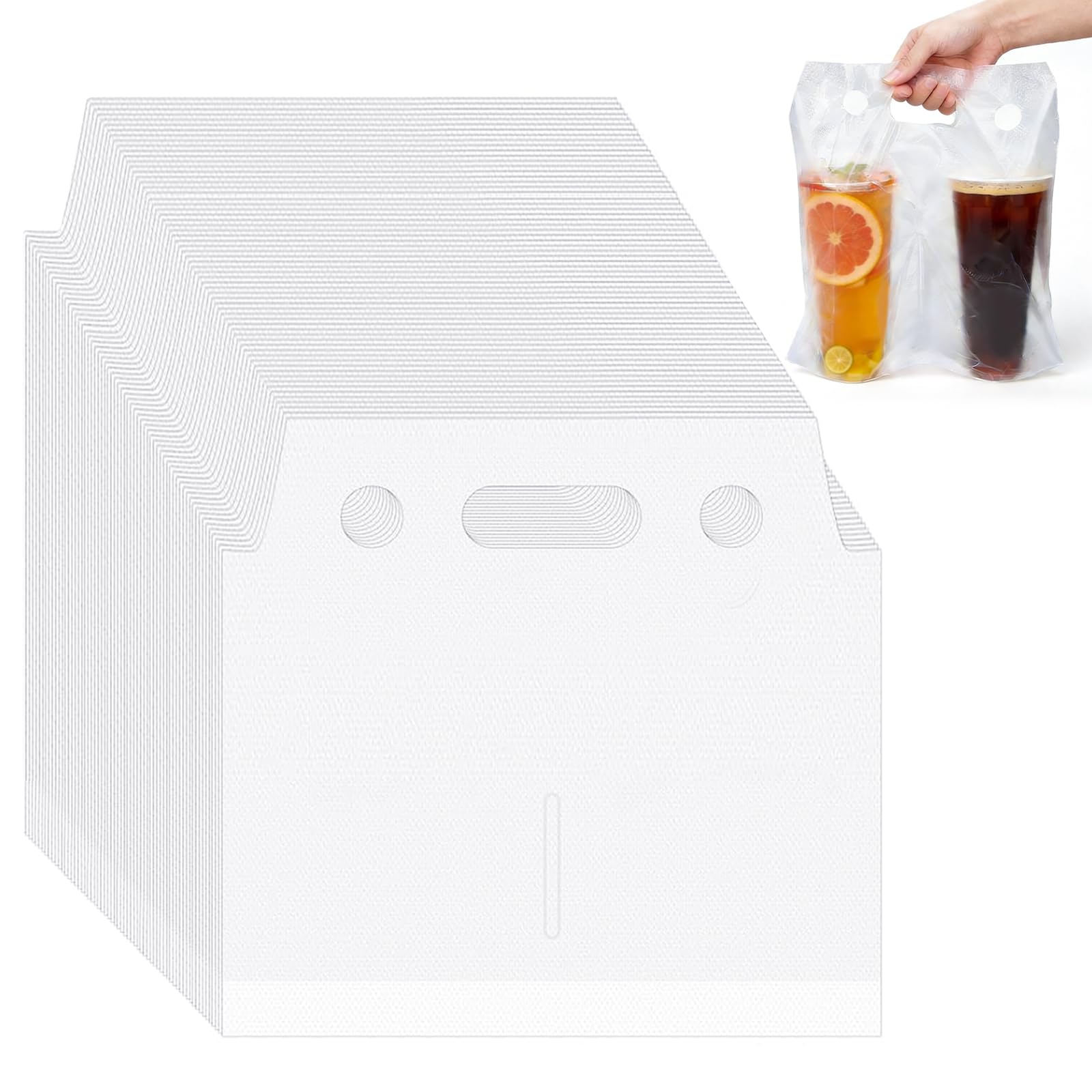 Whaline 1000 Count Handle Drinking Bags 2 Cups Handle Drink Carriers Clear Plastic Packaging Poly Bags for Delivery Take Out Cup Holder Beverage Coffee Juice Mike Tea Stores, 11 x 12.2 Inch