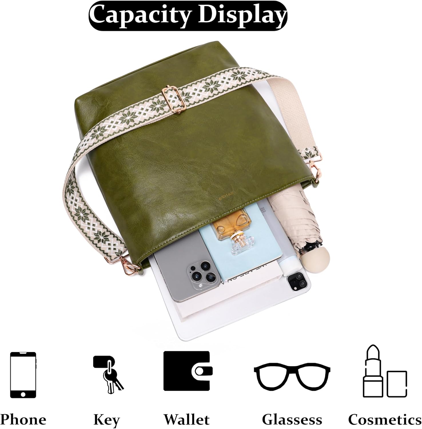 JOLLQUE Hobo Purse for Women Guitar Strap Crossbody Bag, Vegan Leather Shoulder Boho Bucket Bags with Zipper,2026 Summer