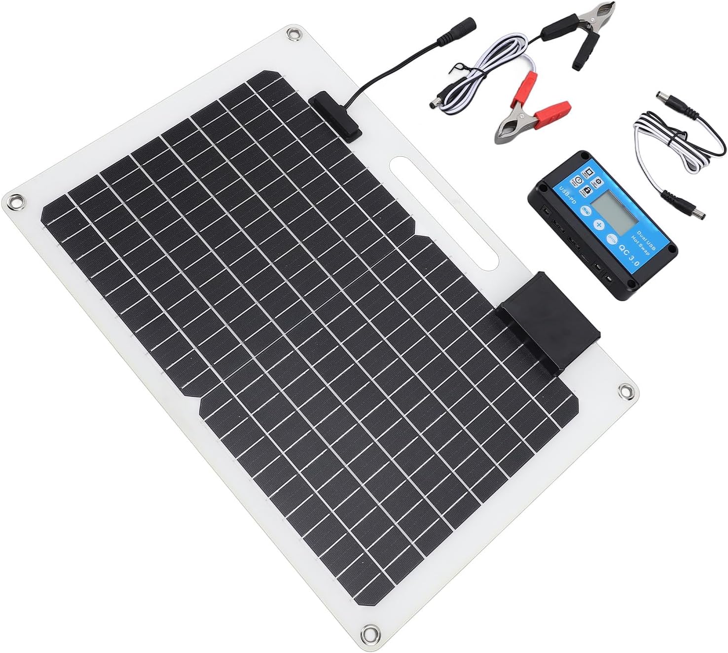 SIXRUN 100W Solar Panel Charger, Monocrystalline Silicon High Efficiency Solar Panel with 100A Controller and Dual USB Ports, for RV Boat Car Roof Garage 12V 24V Battery