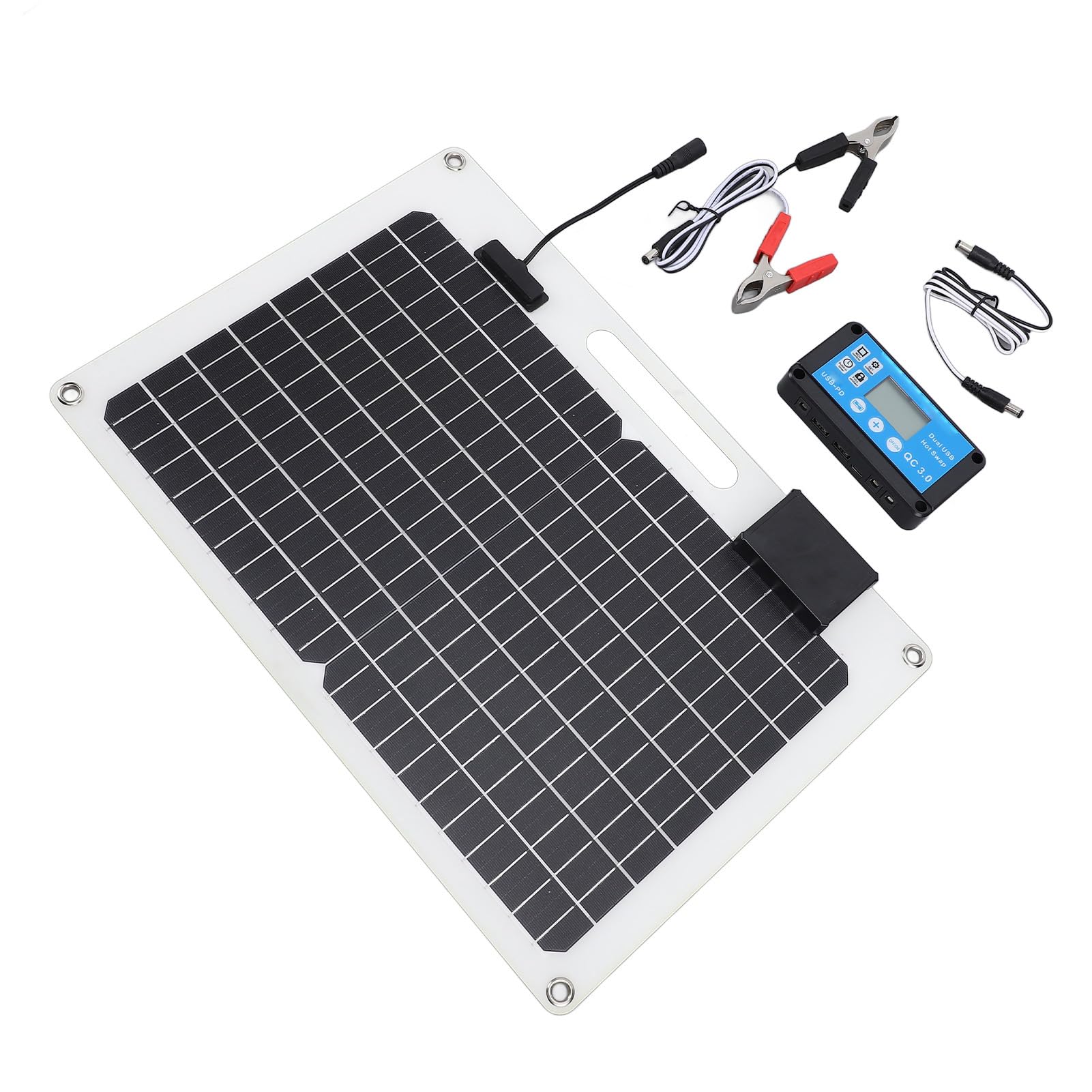 Rengue Caricatore da Pannello Solare da 100 W Pannello Solare Monocristallino con Controller da 100 A Doppie Porte USB per 12 V 24 V del Garage sul Tetto della Barca per C