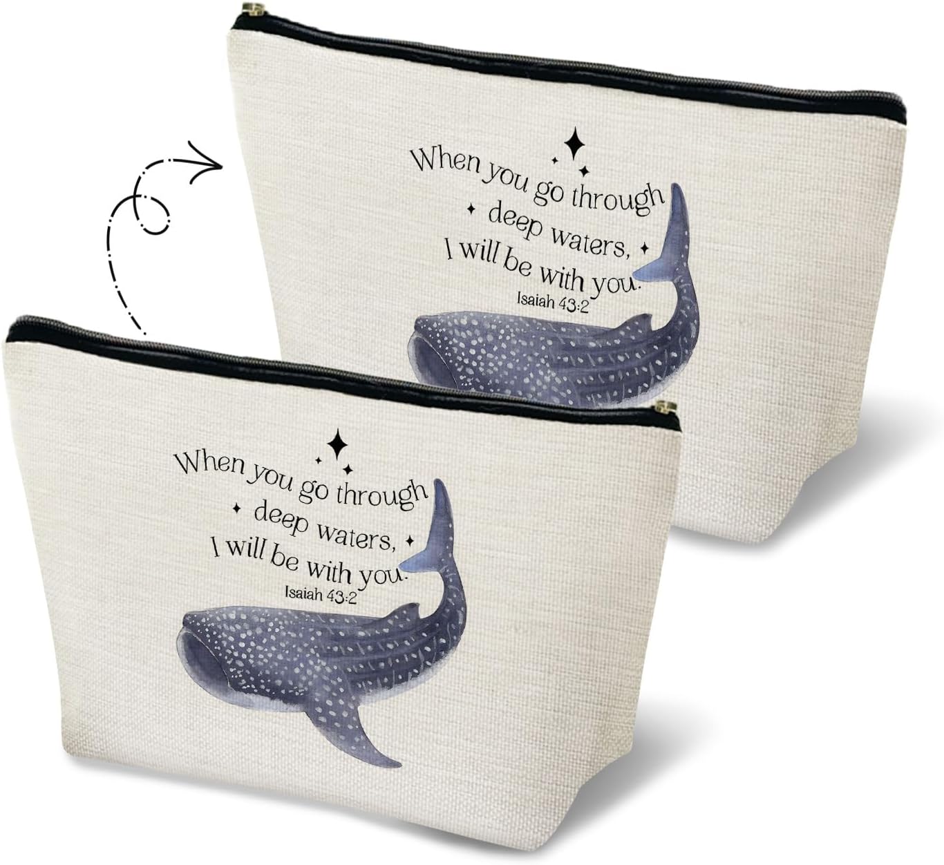 Whale Shark Christian Makeup Bag Gifts for Women, Isaiah 43:2 Bible Verse Cosmetic Bag Travel Toiletry Bag, Religious Gifts for Women Zipper Makeup Pouch