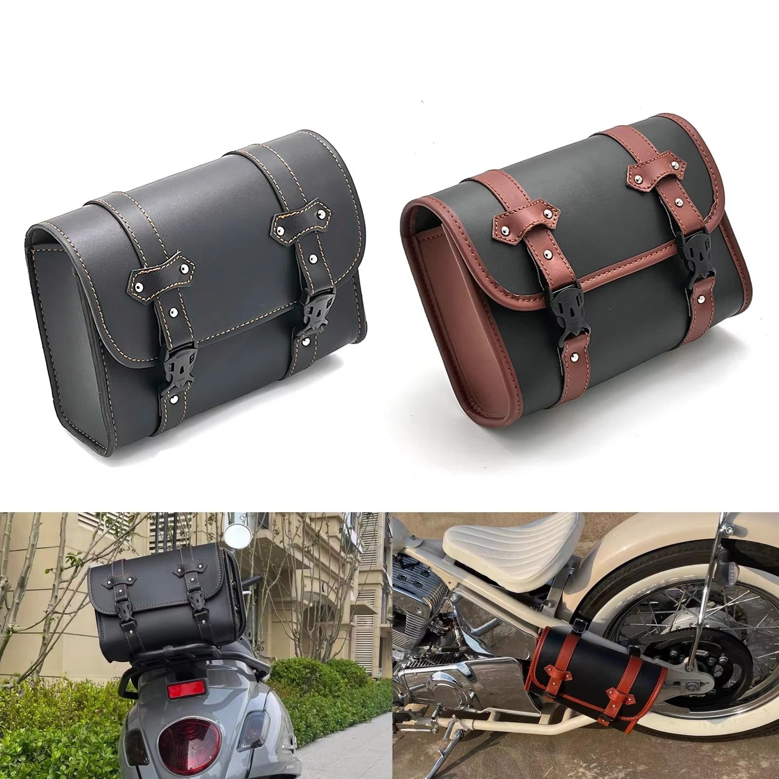Compatibile Con Sportster XL 1 Pz Forcella Anteriore Motociclo Borse Laterali Borsa Degli Attrezzi Laterale Sella Bagagli PU Portaoggetti Accessori Sacche Moto(Brown)