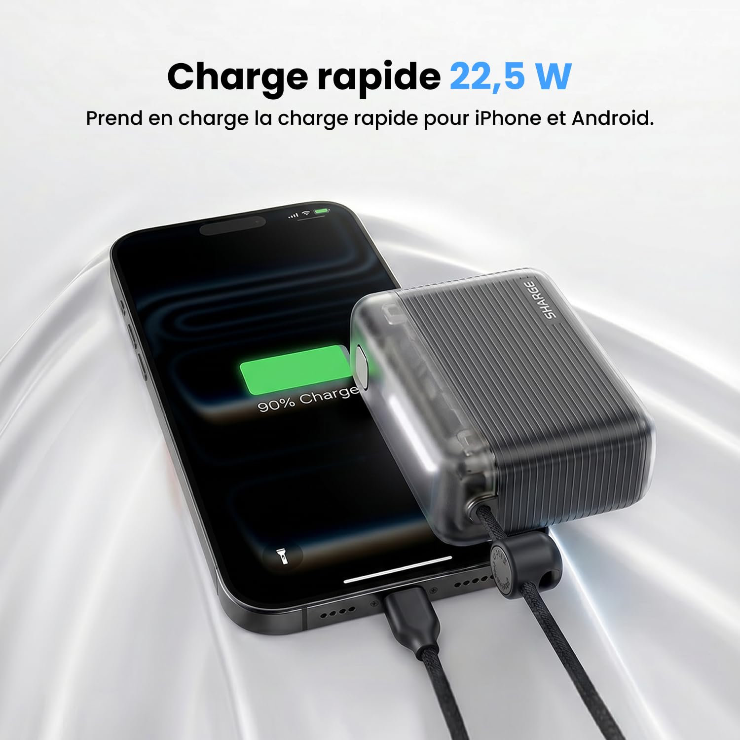 SHARGE 10000mAh Batterie Externe 20W USB-C avec Câble Intégré