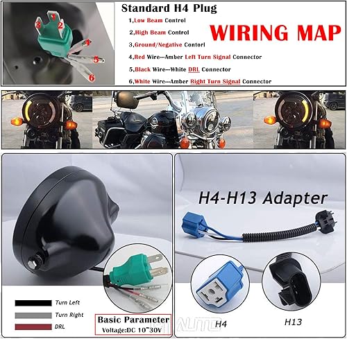 Miniatura 4 de BLIAUTO Faro delantero de motocicleta LED redondo de 7 pulgadas con cubeta de vivienda de luz altabaja LED con soporte de montaje para tubo de