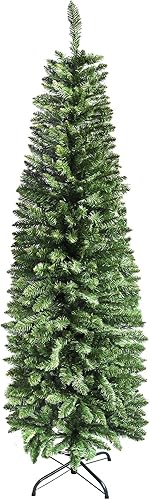 MuRealy Árbol de Navidad de lápiz de 5 pies, árbol de Navidad artificial delgado, 300 puntas de ramas y soporte plegable de metal para el hogar,