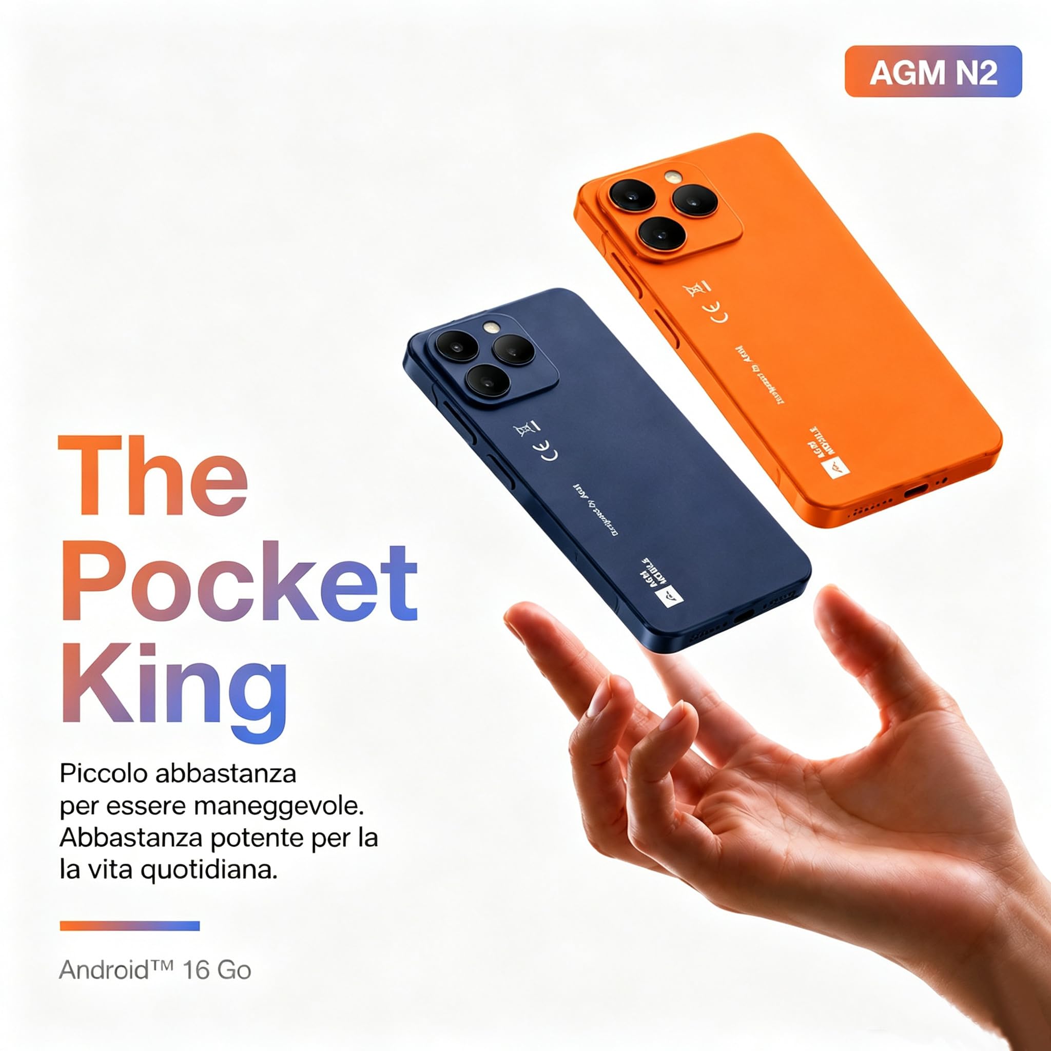 AGM N2 Mini Smartphone Android 16 3+32GB IP54 Doppia SIM Whatsapp 3000mAh | AGM N2 Mini Smartphone, Android 16 go, Schermo HD 4,96", 3GB+32GB, IP54 Doppia SIM, Batteria 3000mAh, WhatsApp, Arancione