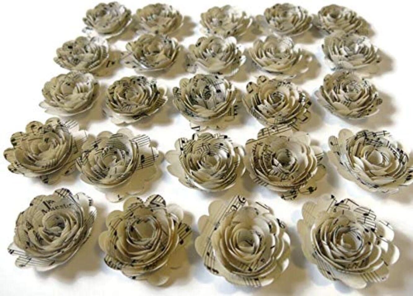 24 Small Scalloped Sheet Music Paper Flowers, Made from Vintage Songbook Pages, 1.5–2" Roses