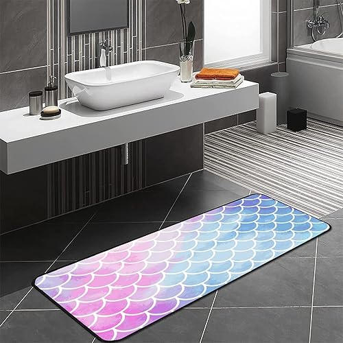 Miniatura 3 de Alfombras de cocina con escamas de sirena, color rosa y azul, antideslizante, lavable, alfombra de pie para baño, hogar, oficina, granja, pasillo,