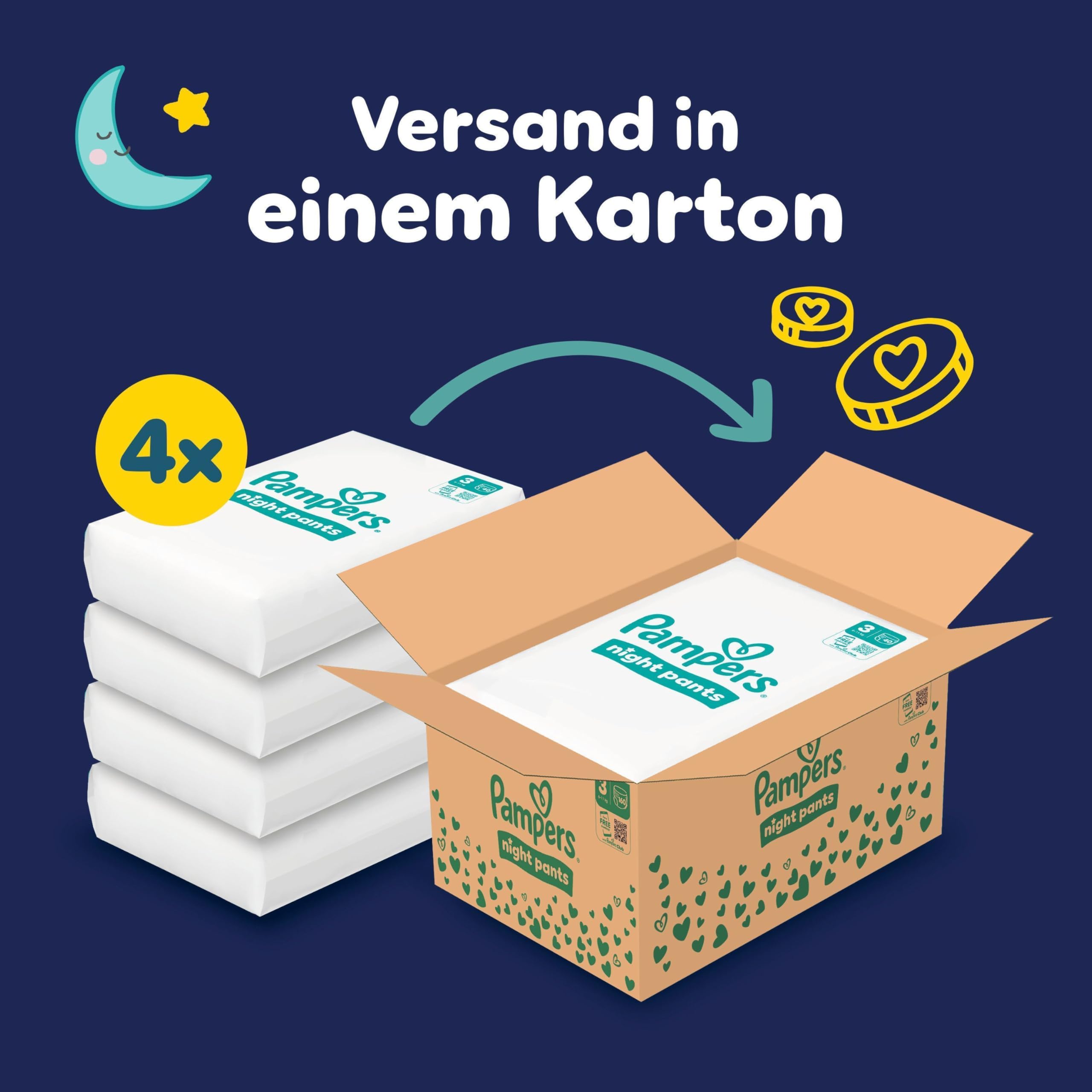 Pampers Night Pants Größe 3, 160 Windeln, 6kg-11kg, bieten zusätzlichen Schutz für die ganze Nacht