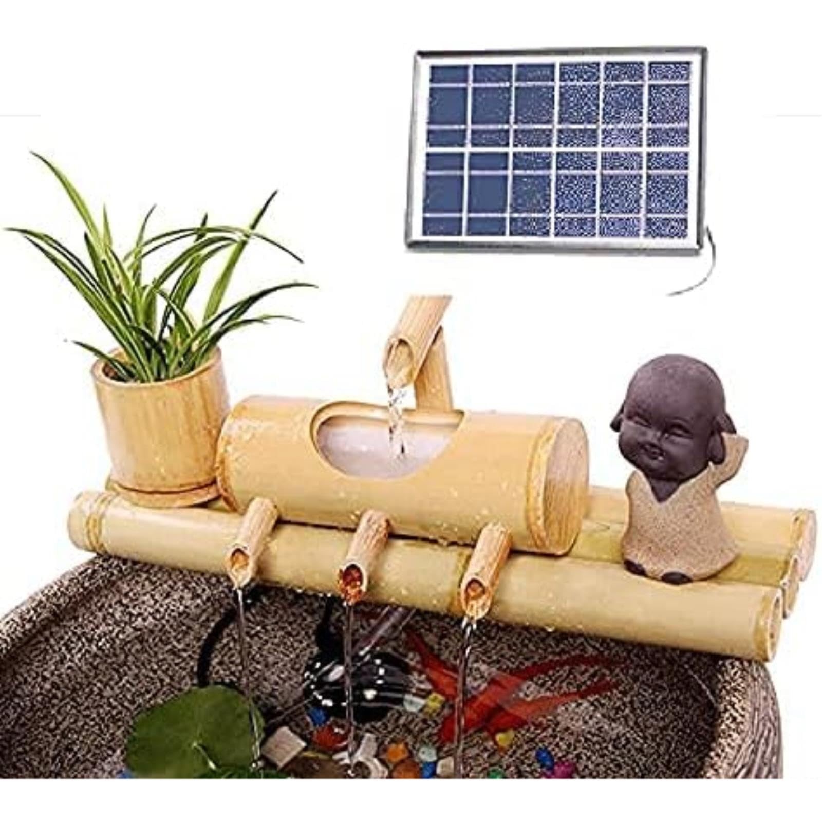 asdchZen Solar Water Fountain, Feng Shui Zen Bamboo Fountain With Pump, Bamboo Fountain Decor, Water Circulation Fountain, Flowing Water Feature, For Patio, Yard, Lawn, Garden, 19,13.8in