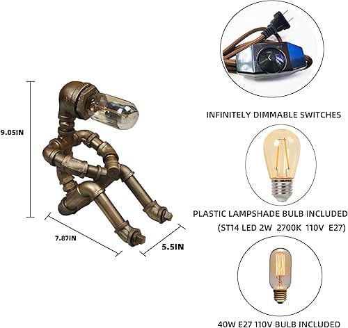 Miniatura 4 de Lámpara de mesa Steampunk regulable, luz Edison, lámpara de escritorio industrial retro, lámpara de escritorio única, iluminación de mesa de hierro,