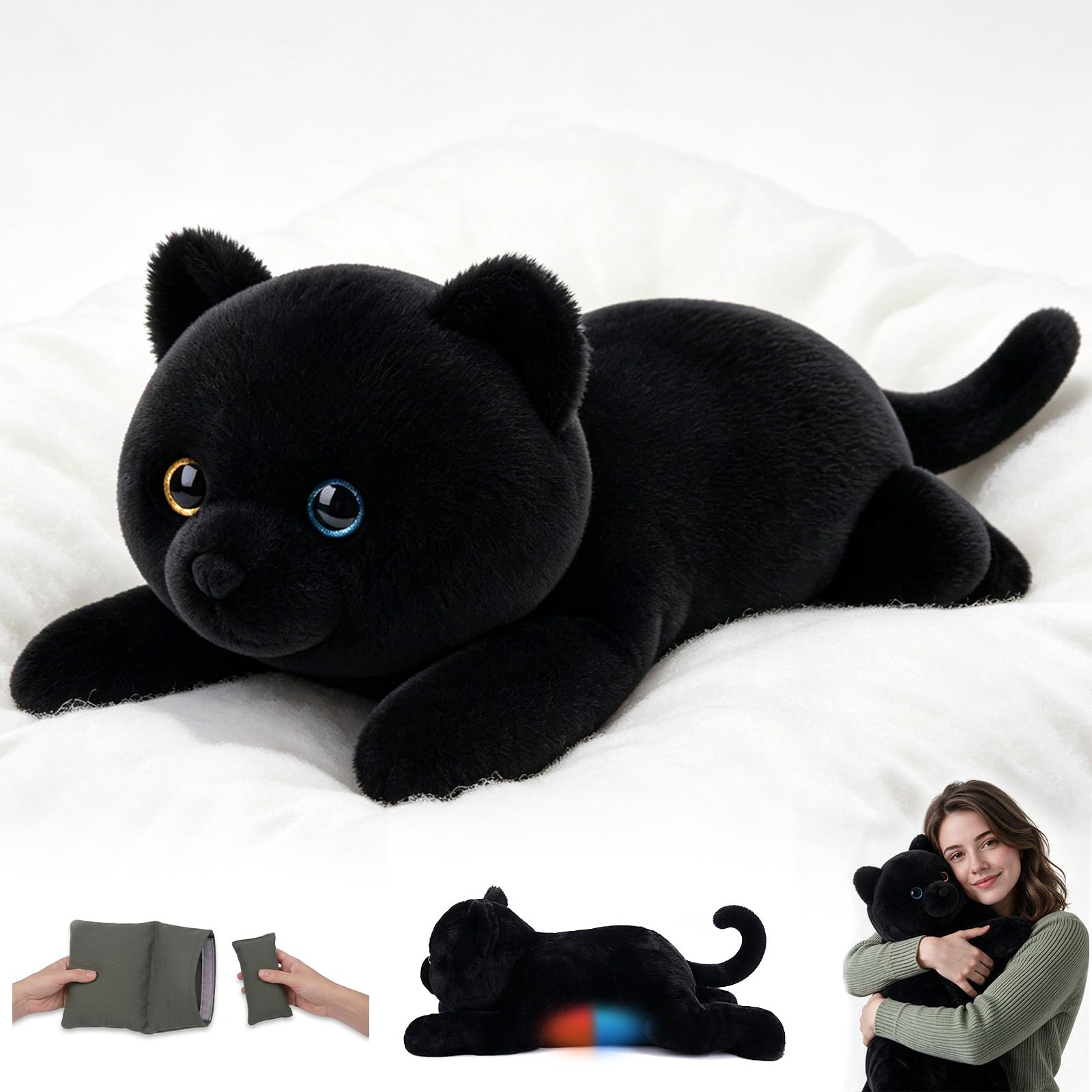 SQEQE Giant Black Cat Plush Toy Large Weighted Cat Stuffed Animals 51CM