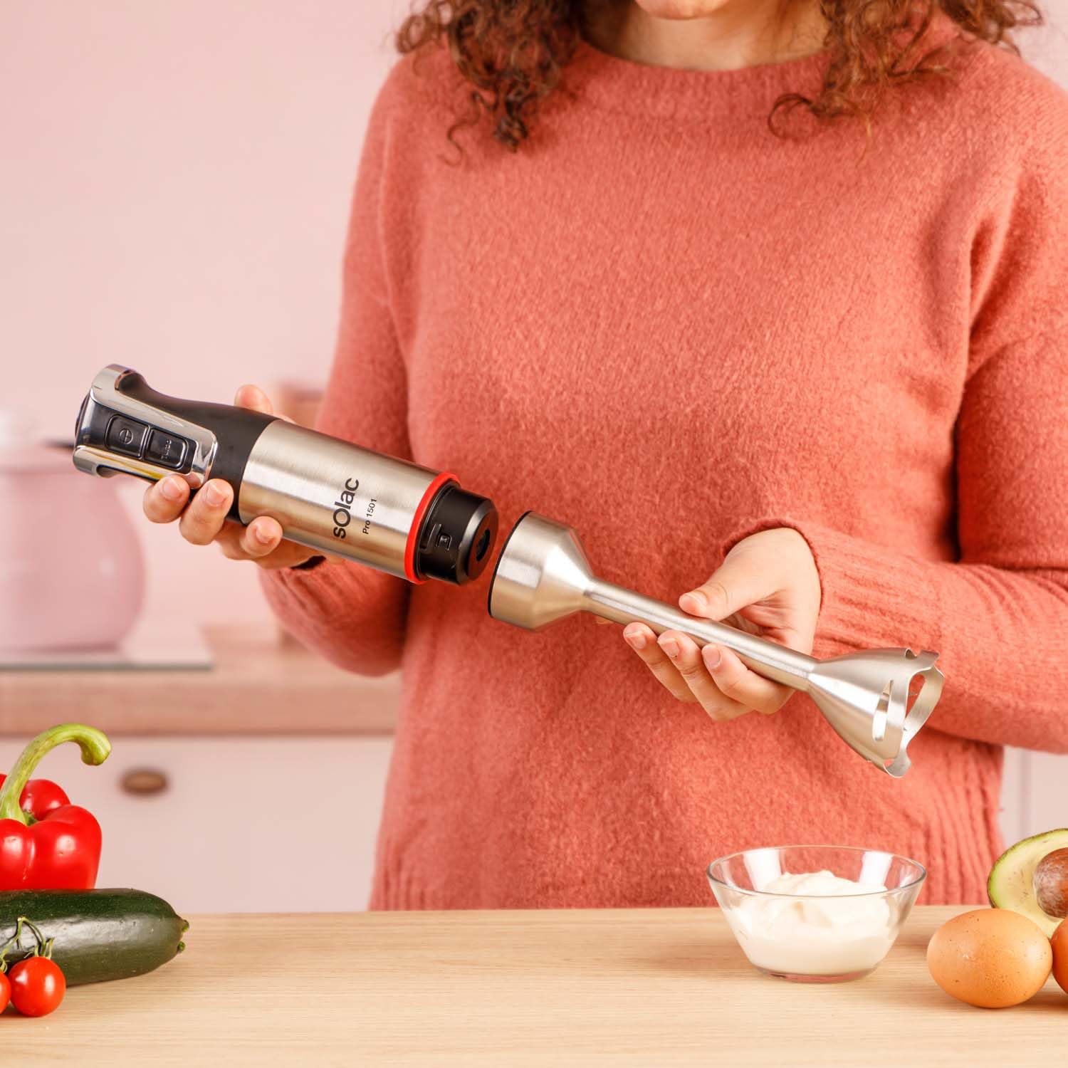 Solac - Batidora de Mano 1500W de Potencia | 20 Velocidades Ajustables + TURBO | 4 Cuchillas de acero inoxidable para purés, batidos, carne y picar hielo | Apto para Lavavajillas | Vaso medidor 700ml