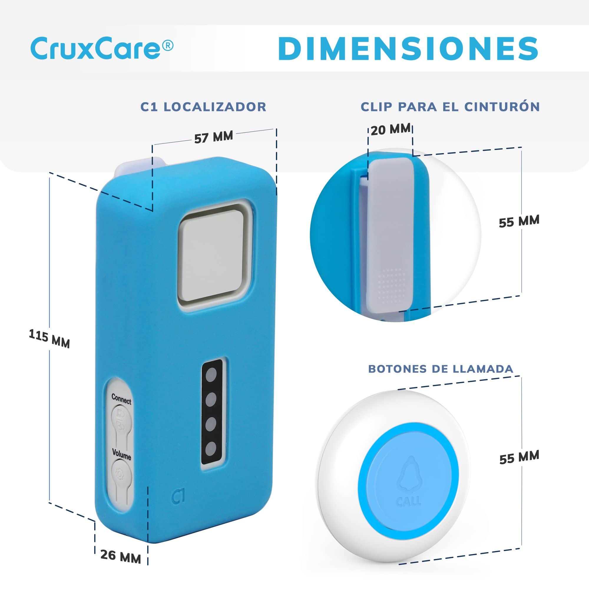C1 Buscapersonas Inalámbrico Ancianos y Cuidador - 2 Botones SOS