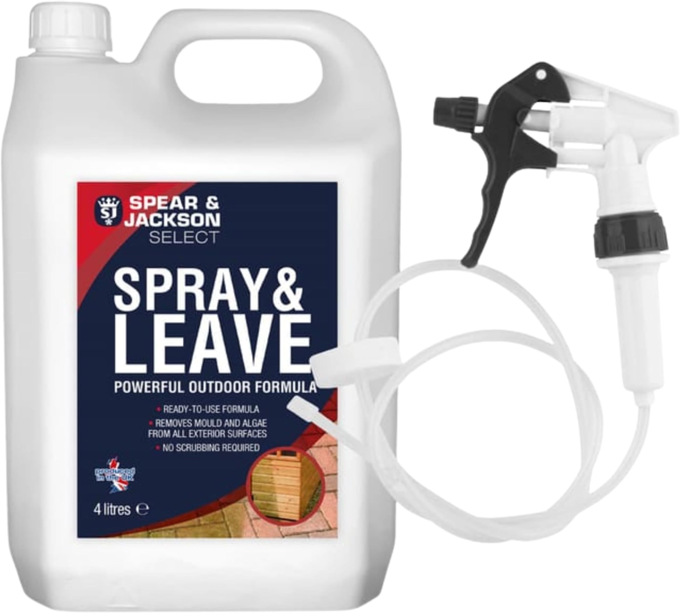 Spray & Leave! with Long Hose Trigger Ready to Use Formula, Powerful 4L Mould, Lichen, and Algae Remover Use for Natural stone, Concrete, Paving slabs