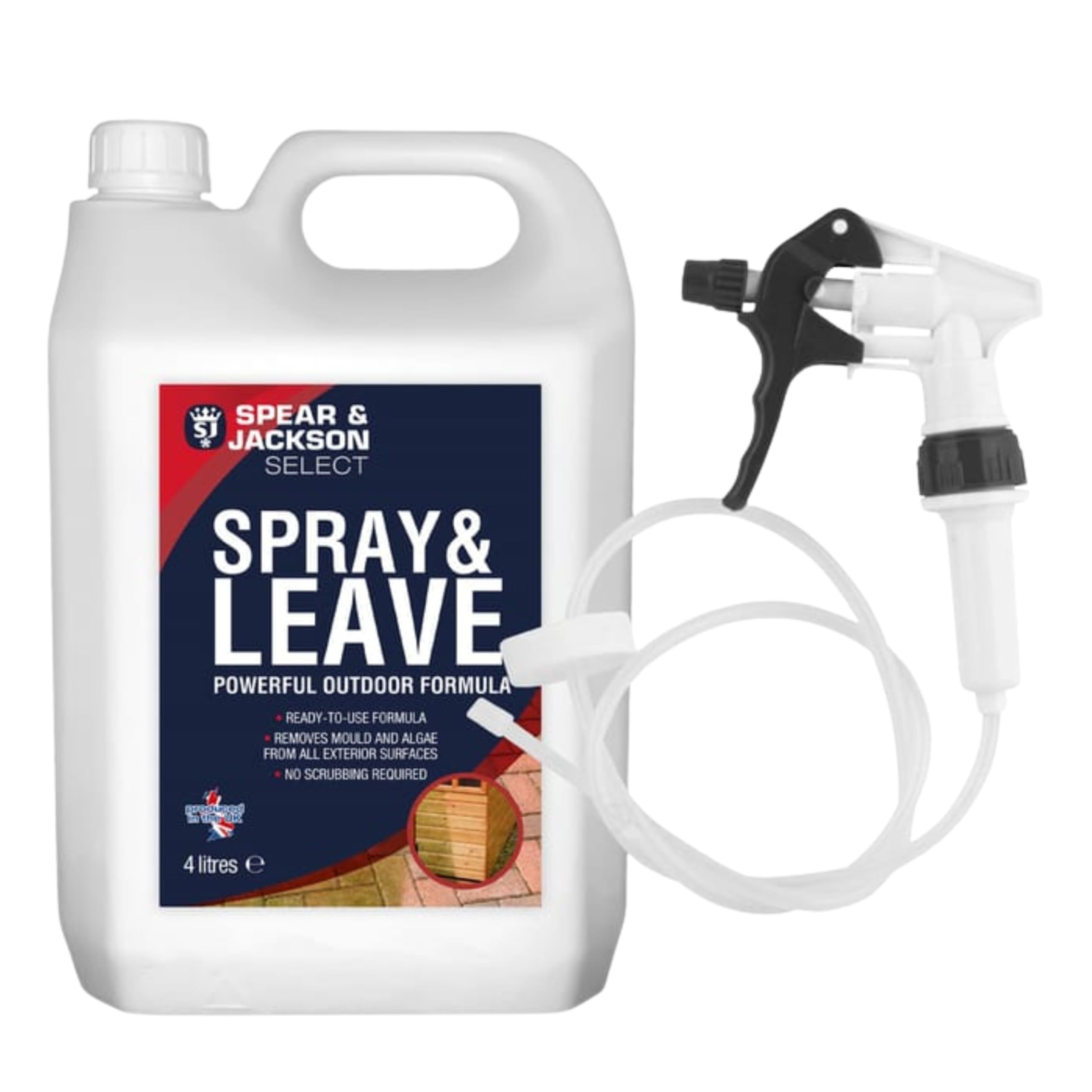 Spray & Leave! with Long Hose Trigger Ready to Use Formula, Powerful 4L Mould, Lichen, and Algae Remover Use for Natural stone, Concrete, Paving slabs