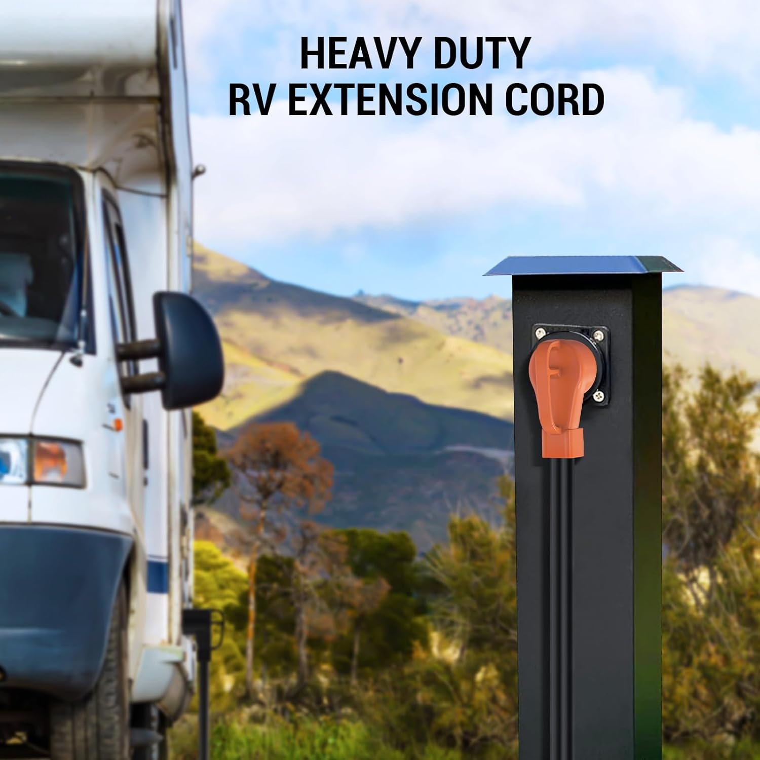 Tera Electric Vehicle Extension Cord 50A 3FT: for All EVs RVs UL Certified Heavy Duty NEMA 14-50P to 14-50R 4 Prong 6/3 + 8/1 Gauge STW RV Power Cord with Extra Cable Organizer Grip Handle