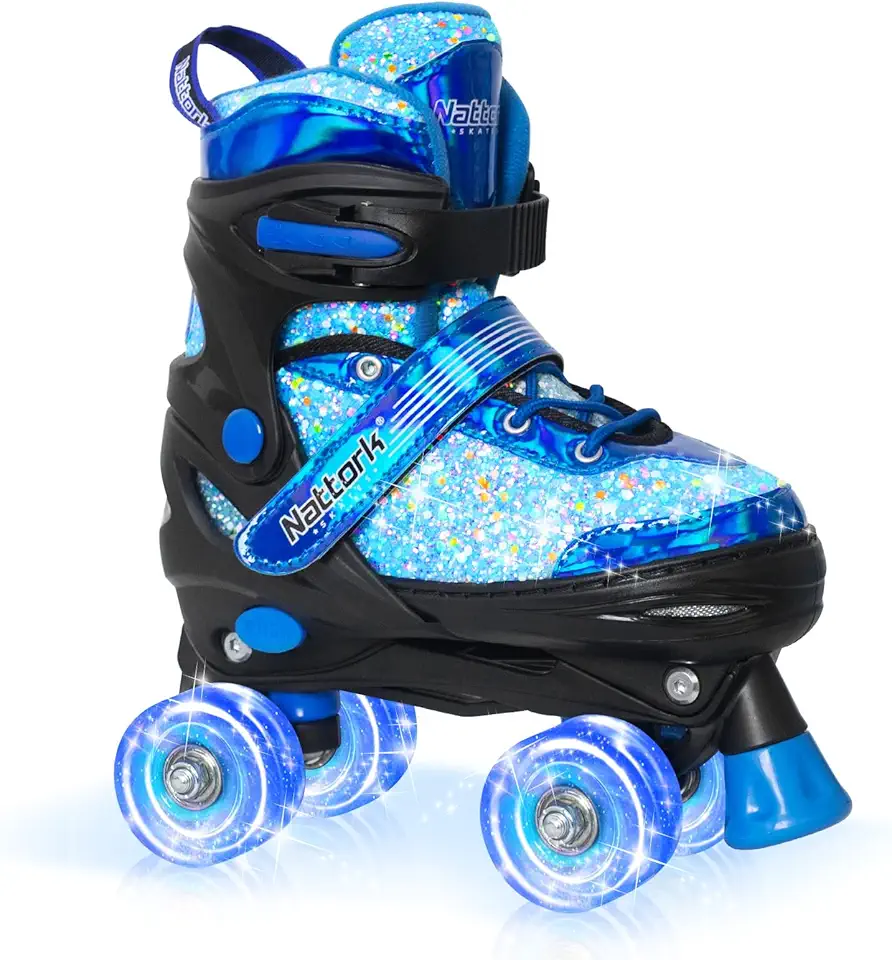Nattork Patins infantis para meninas e crianças, 4 tamanhos ajustáveis para meninas de 3 a 12 anos com rodas iluminadas e proteção de segurança - Presente legal de aniversário para esportes internos e