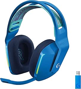 Logitech G733 LIGHTSPEED Auriculares con Micrófono Inalámbricos para Gaming con Diadema con Suspensión, LIGHTSYNC RGB, Tecnología de Micrófono Blue VO!CE, Ligeros, 29h de Batería, PC, PS4, PS5, Azul