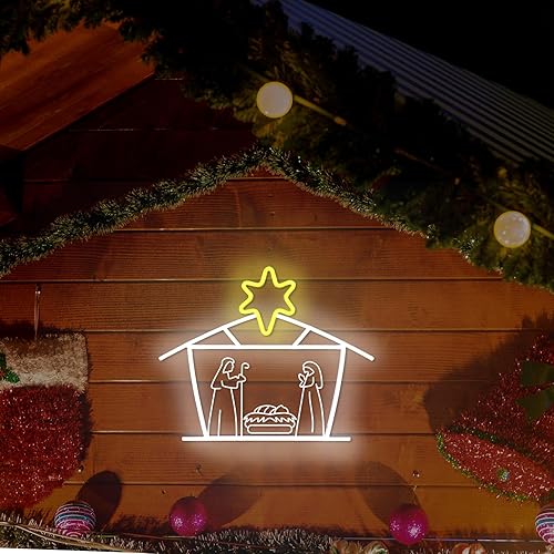 Miniatura 5 de Xuhal Holy Family Nativity - Letrero de neón de Navidad, decoración de Navidad, letrero de luz LED de neón, barra de pared USB, decoración de sala