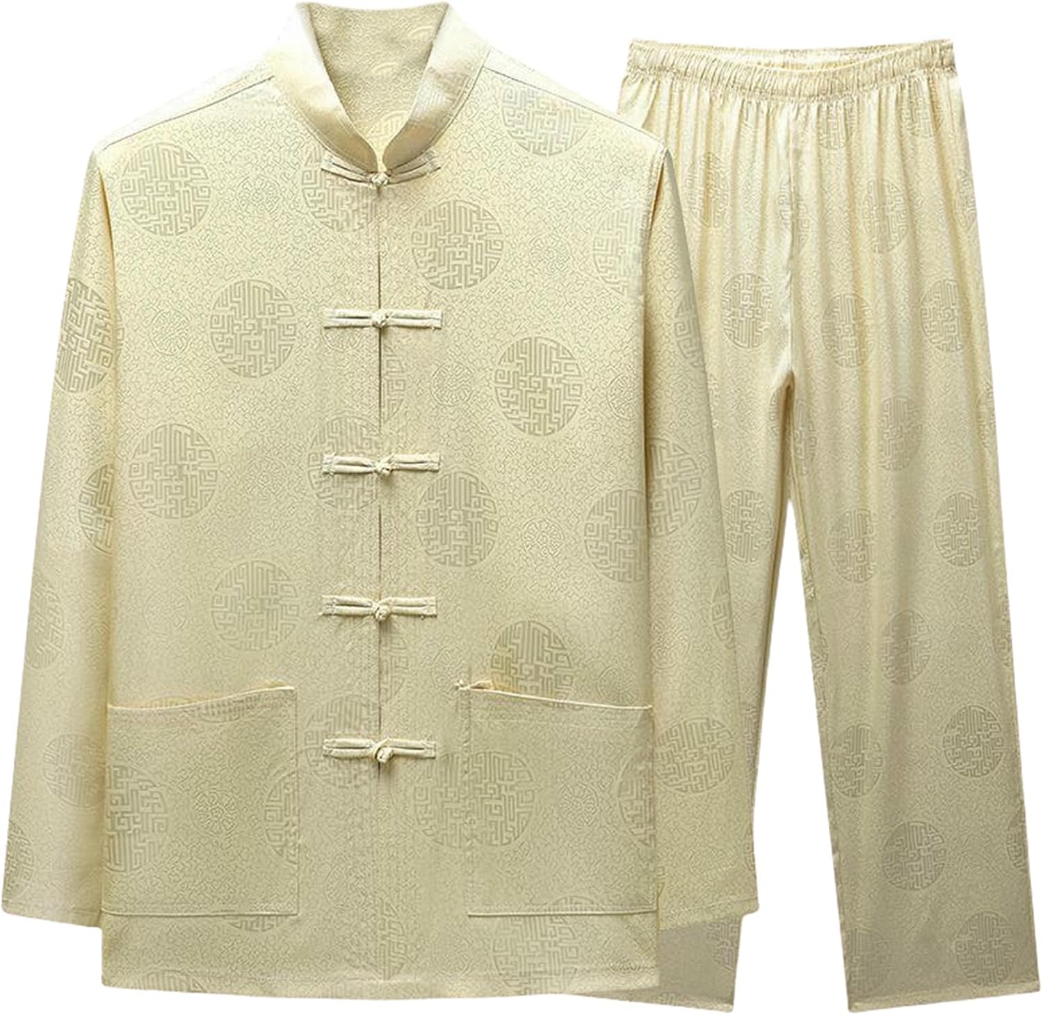 Men's Spring/Autumn Ice Silk Tang Suit Long Sleeve Chinese Style Morning Exercise Outfit Hanfu Set