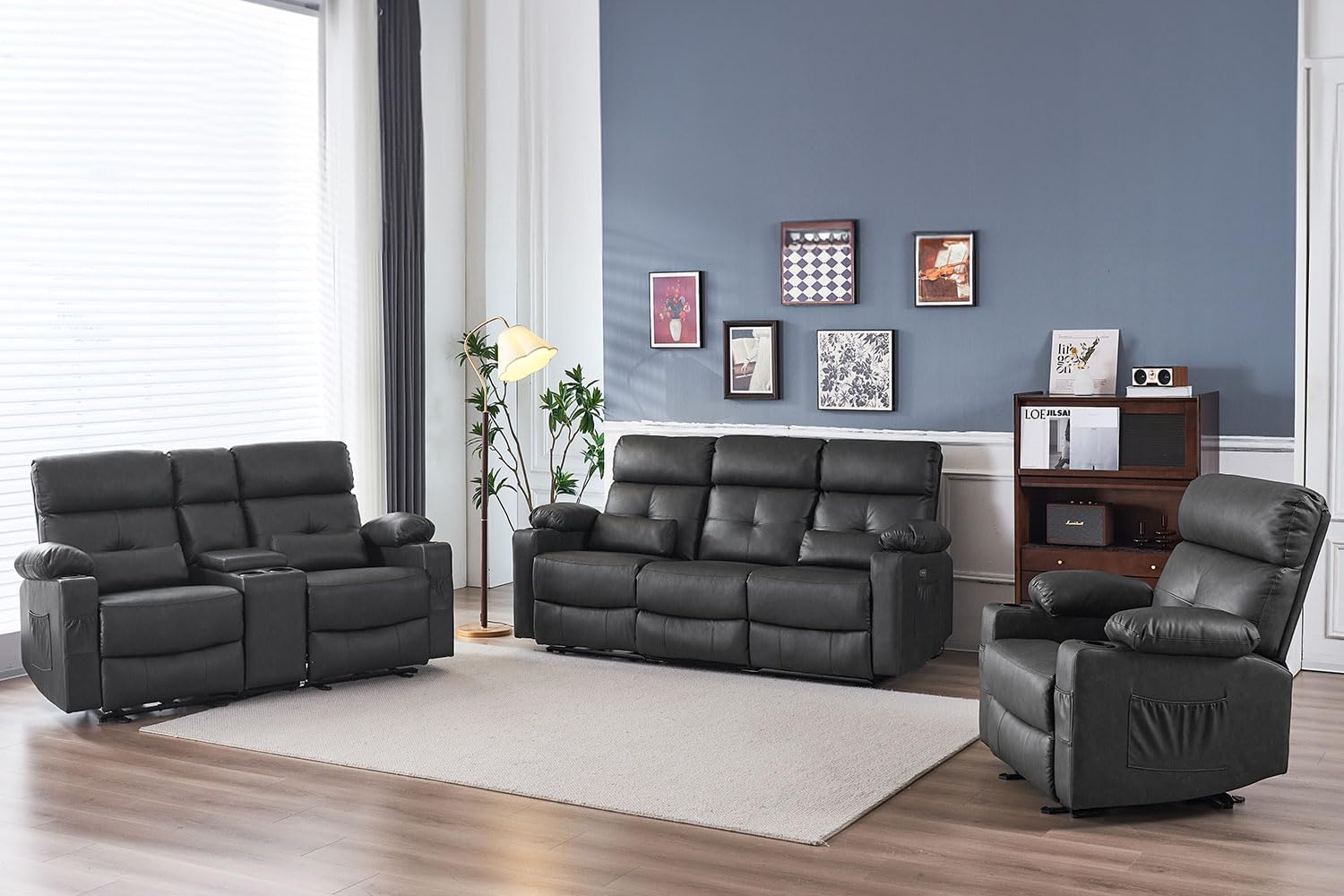 Consofa Recliner Sofa Sets for Living Room, 3 Pieces