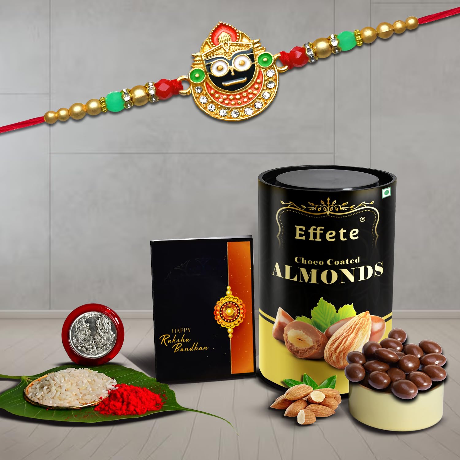 Oblivion Beaded Rakhi with Lord Jagannath (K1_747_CA) & Chocolate Almonds 96gm| Rakhi for brother with gift | Bracelet with chocolate |Raksha Bandhan combo for brother-image-7