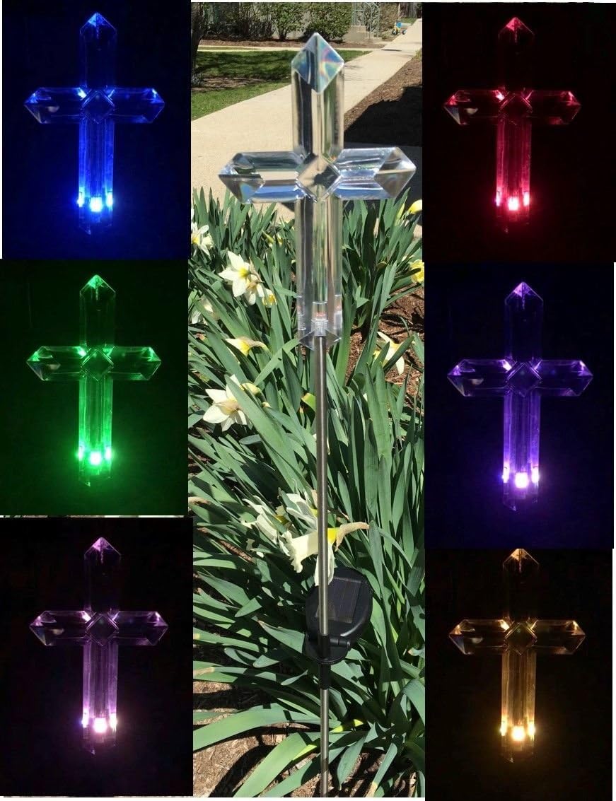 Florals Solar Cross Light Lamp, Solar Powered Garden Decor Stake Color Changing Yard LED Outdoor Landscape Light