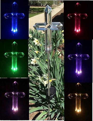 Floral s Lámpara de luz de cruz solar, decoración de jardín accionada por energía solar, estaca que cambia de color para patio, luz LED de paisaje